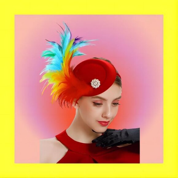 Fascinator Hat Women Tea Party White Color A-a-red Colorful - Picture 2 of 5